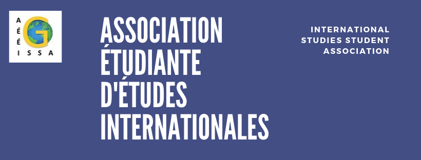 International Studies Student Association header, ISSA logo in top left, navy blue design