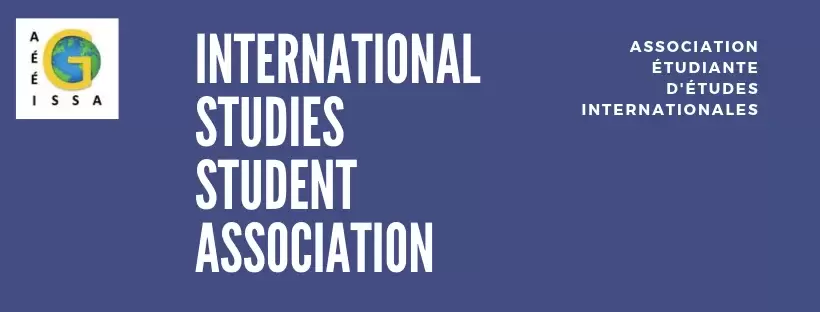 International Studies Student Association header, ISSA logo in top left, navy blue design
